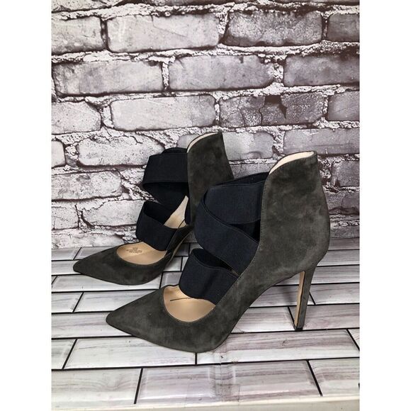Vince Camuto Nigel Charcoal Gray Suede Elastic Pointed Toe Heels Women 9M US/39 - Picture 12 of 16